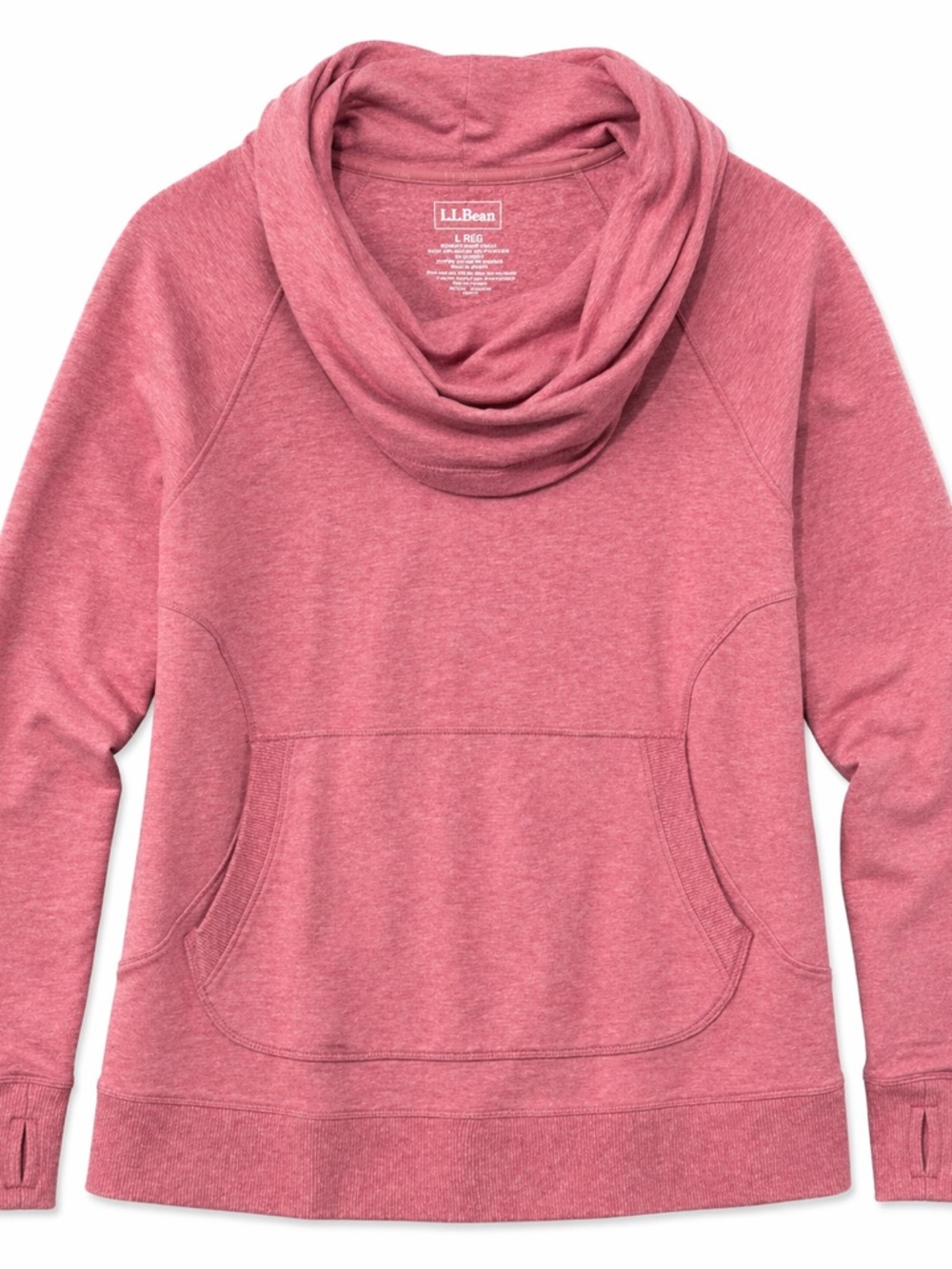 L.Bean Womens Cowl Neck Hoodie Pink Pullover Sweatshirt Large Cozy